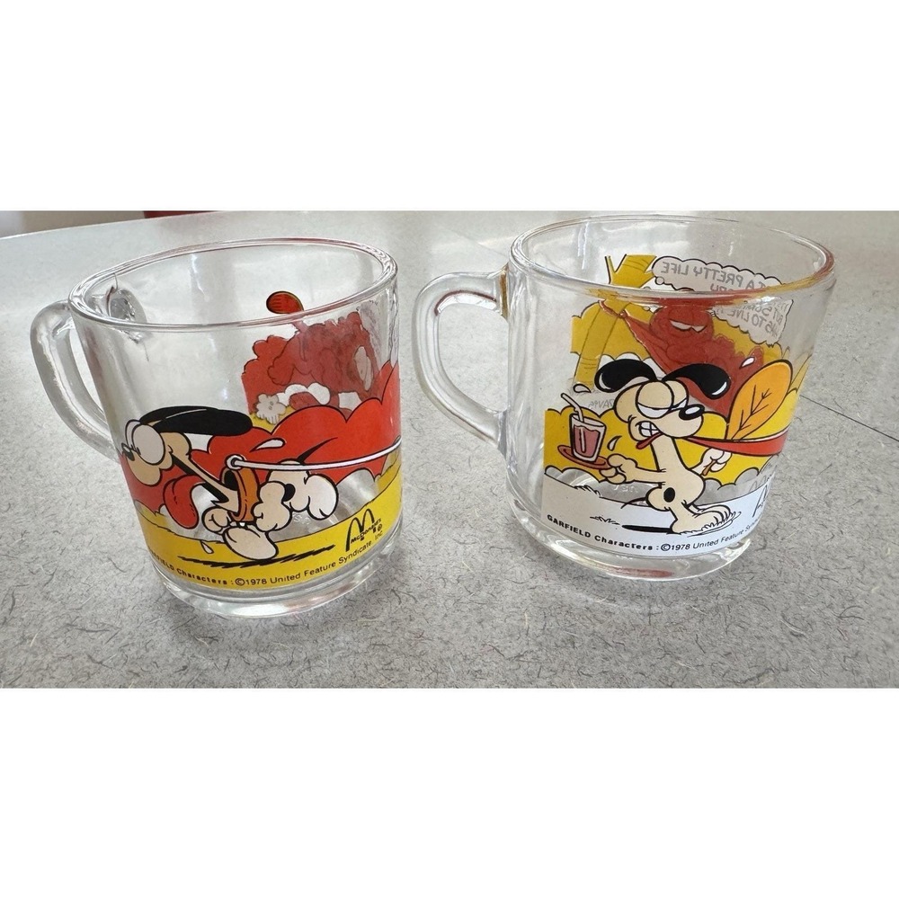 GARFIELD & ODIE Vintage 1978 Clear McDonald's Glass Coffee Cups Mugs (Set of 2) - Picture 2 of 9